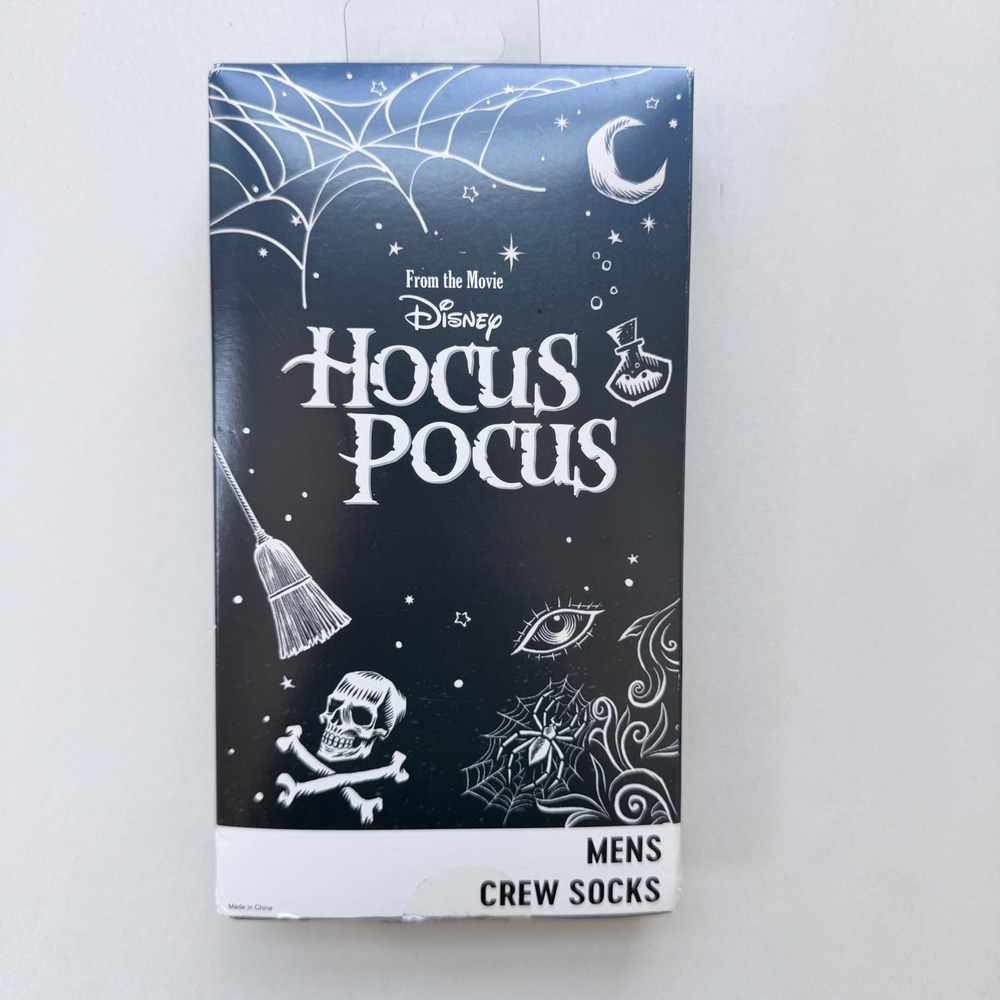 Disney Hocus Pocus Mens 2 Pair Crew Socks VHS Novelty Box Set Size 8-12 Bioworld